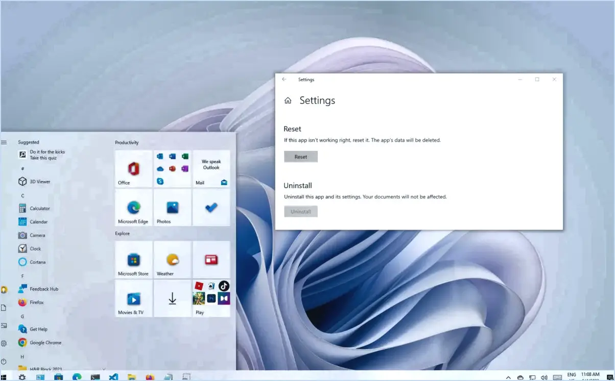 Comment réinitialiser l'application paramètres dans windows 10?