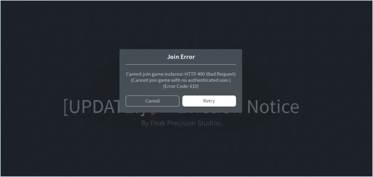 Comment réparer le code d'erreur 610 de roblox?