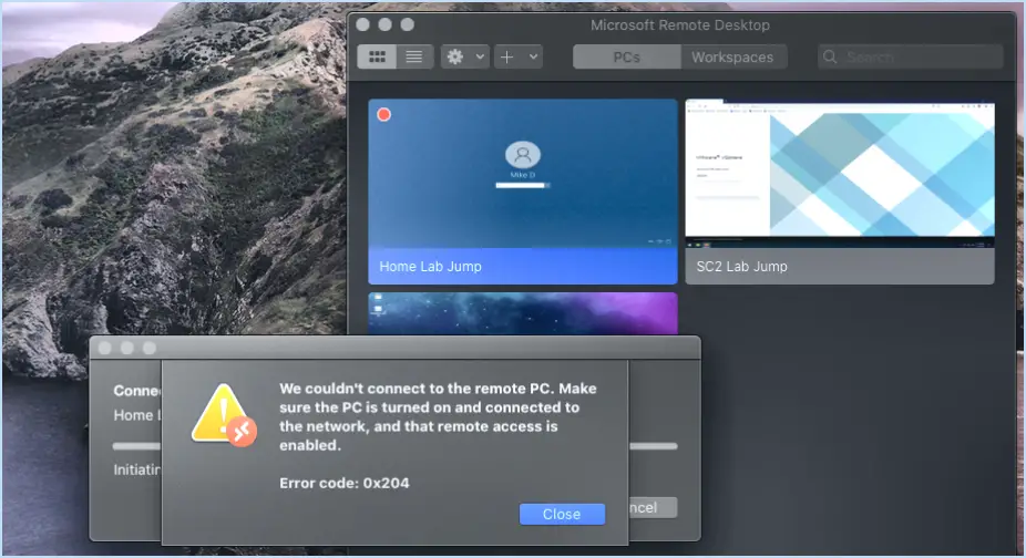 Réparer le code d'erreur 0x204 de Microsoft Remote Desktop?