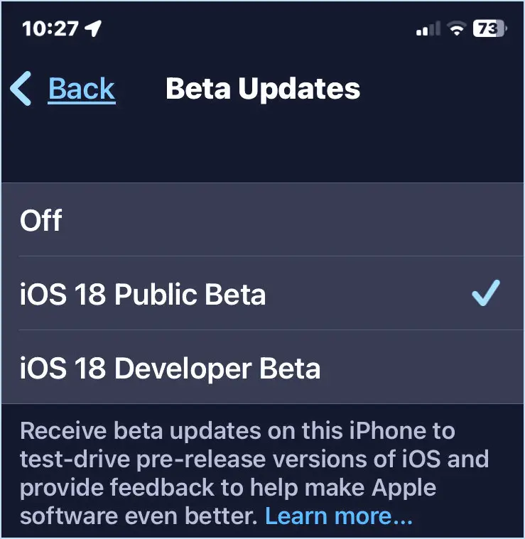 Choisissez iOS 18 Beta publique