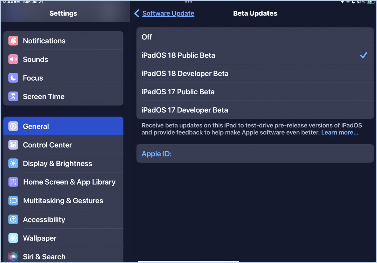 Choisissez le programme bêta public iPados 18