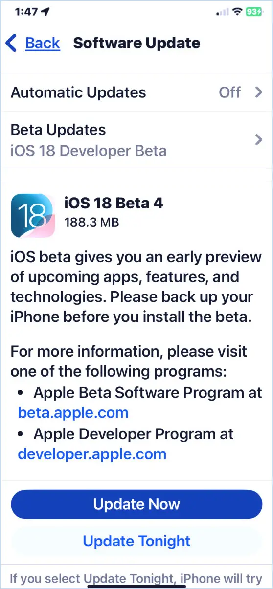 iOS 18 Beta 4 mis à jour