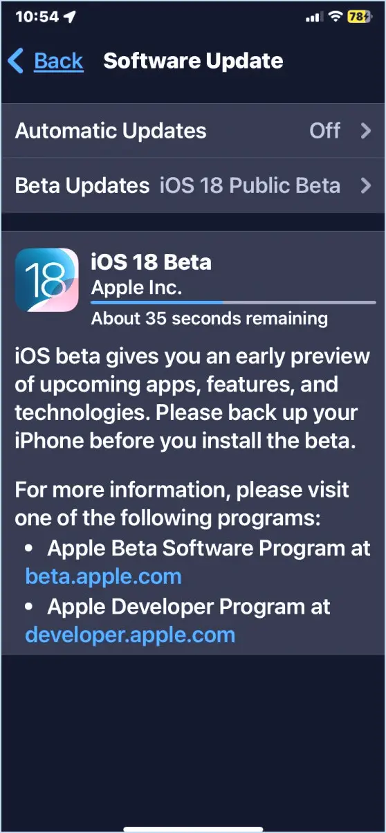 Téléchargement et installation de la version publique iOS 18