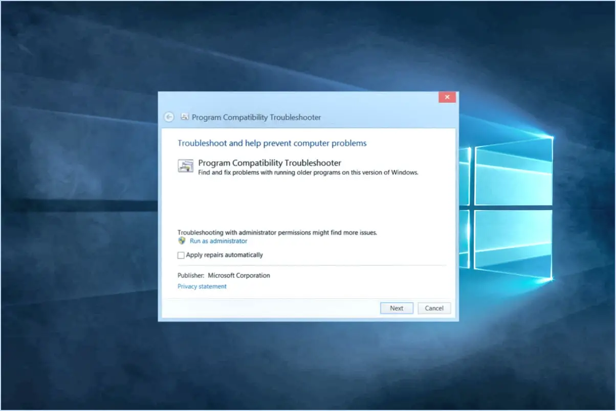 Appliquer automatiquement le dépannage recommandé pour les problèmes connus dans windows 10?