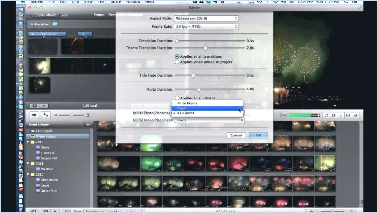 Comment désactiver l'effet ken burns dans imovie sur iphone?