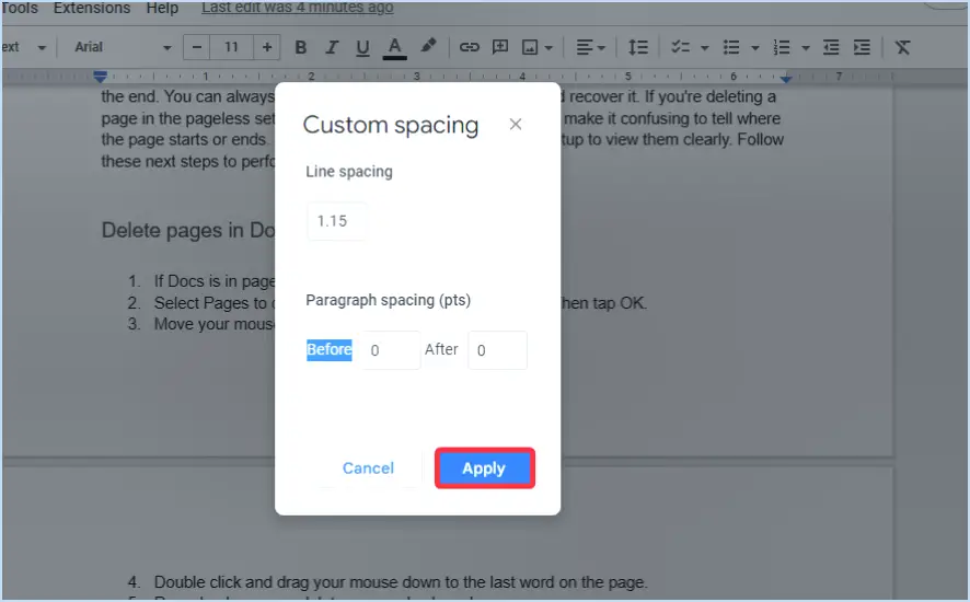 Comment supprimer une page sur google docs?