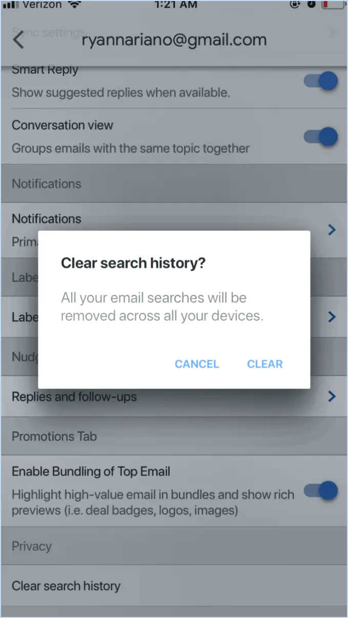 Gmail enregistre-t-il l'historique des recherches?