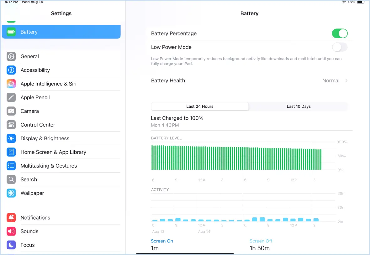 Paramètres de la batterie iPad