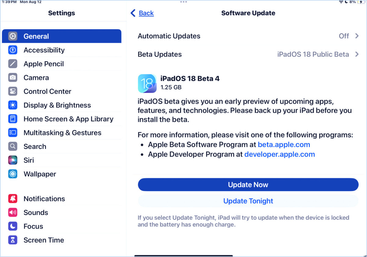 iPados 18 Beta publique 4