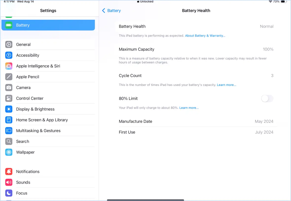 Paramètres de santé de la batterie iPad