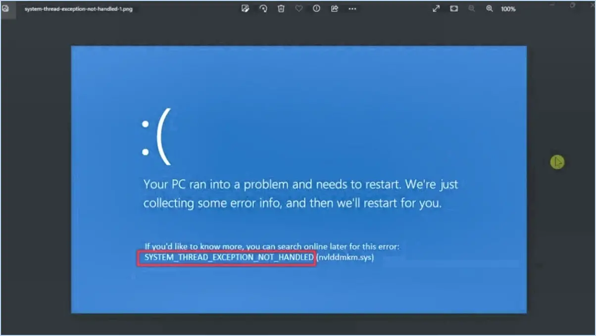 Comment corriger l'erreur windows 11 system thread exception not handled steps?