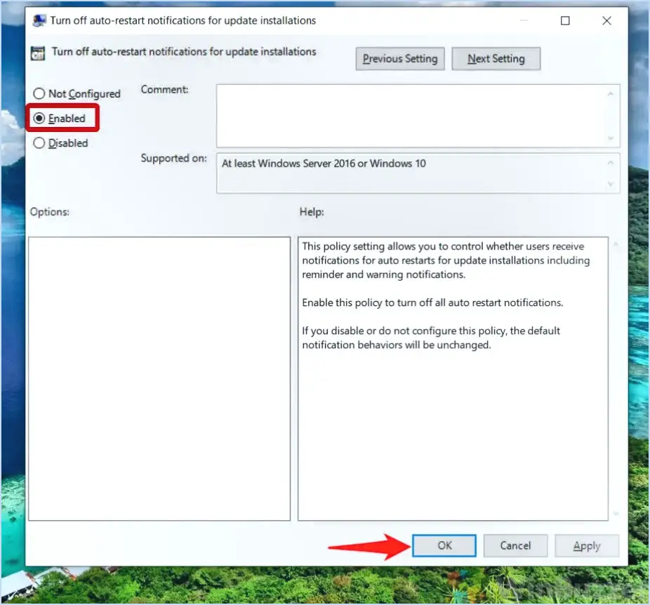Comment désactiver les notifications de redémarrage de mise à jour sur windows 10?