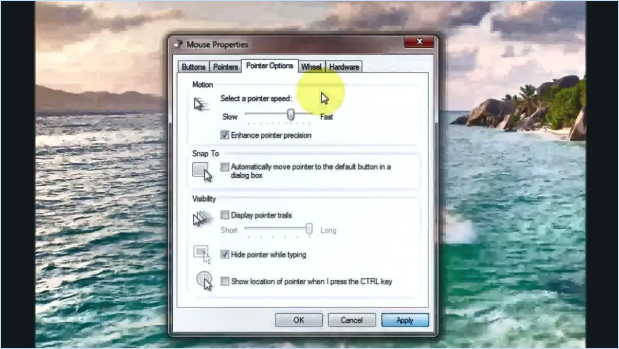 Où se trouvent les paramètres de la souris dans Windows 7?