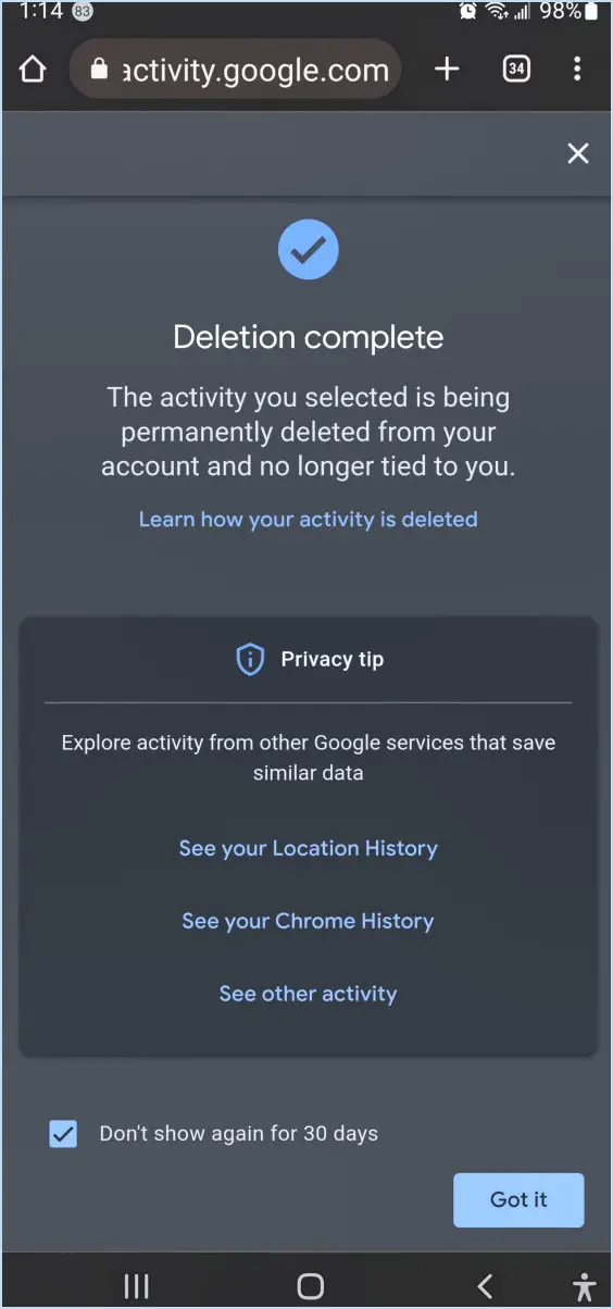 Que se passe-t-il lorsque vous supprimez une activité Google?