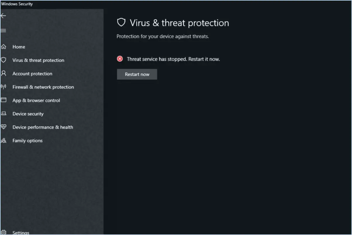 Windows 10 Threat Service s'est arrêté, le redémarrer maintenant?