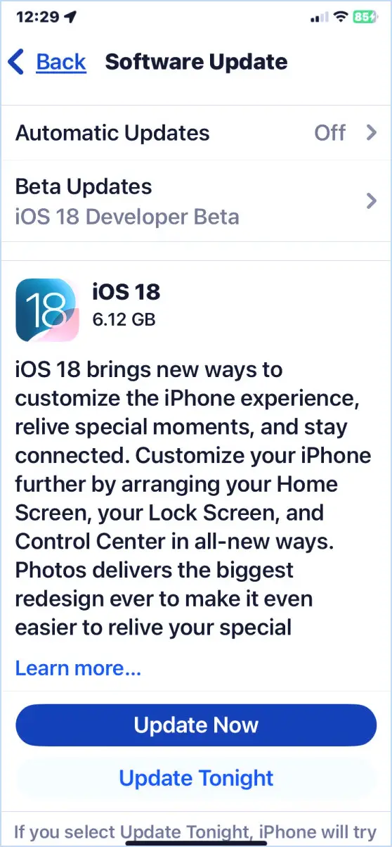 Téléchargement de mise à jour iOS 18