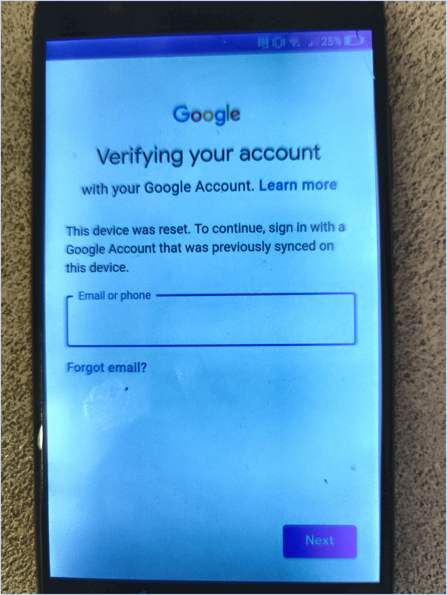 Cet appareil a été réinitialisé pour continuer à se connecter avec un compte google bypass?