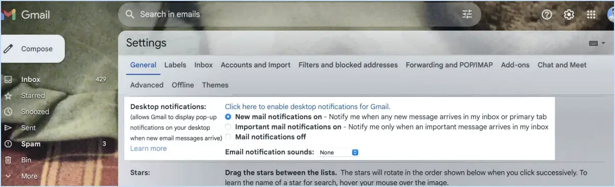 Comment activer ou désactiver les notifications de bureau pour gmail dans windows 10?