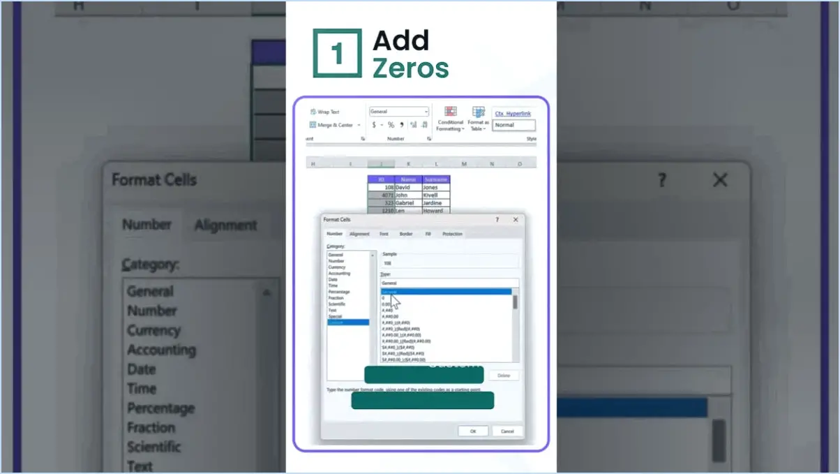 Comment ajouter des zéros non significatifs dans Excel?