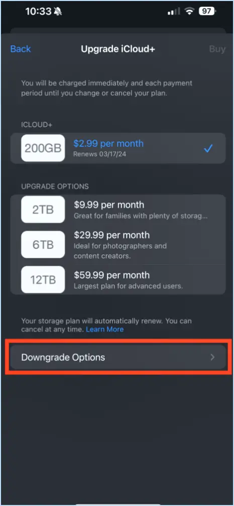 Comment annuler mon plan de stockage icloud sur l'iphone?