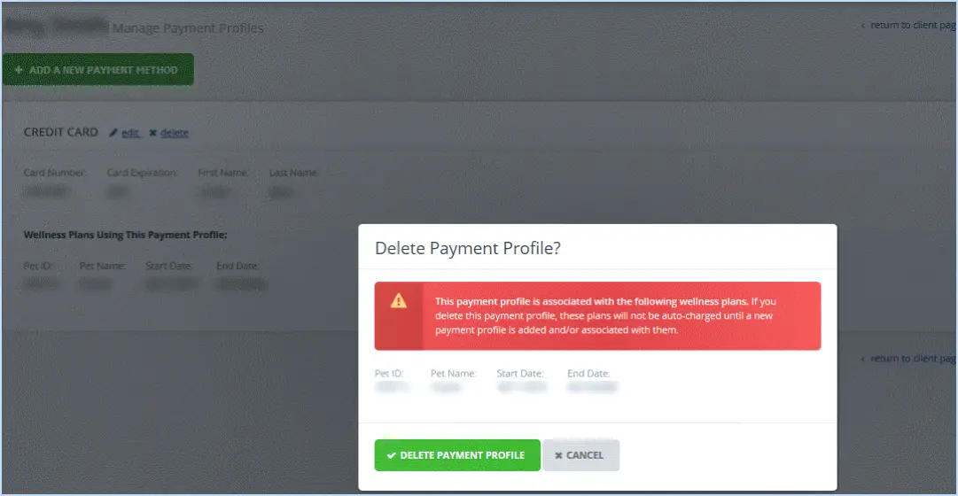 Comment supprimer un profil de paiement?
