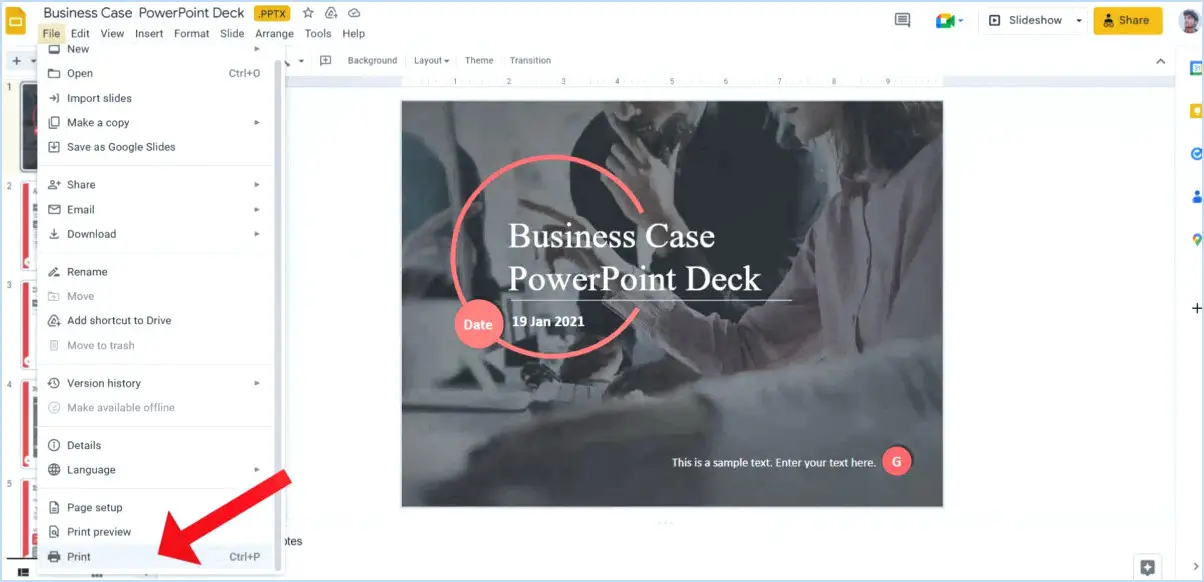 Google Slides : Comment imprimer des diapositives avec des notes?