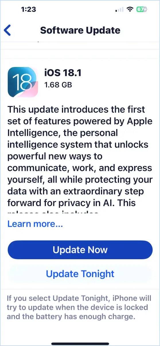 Mise à jour iOS 18.1