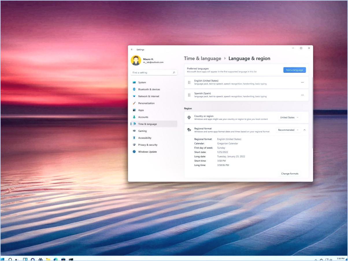 Comment changer le format régional dans windows 11?