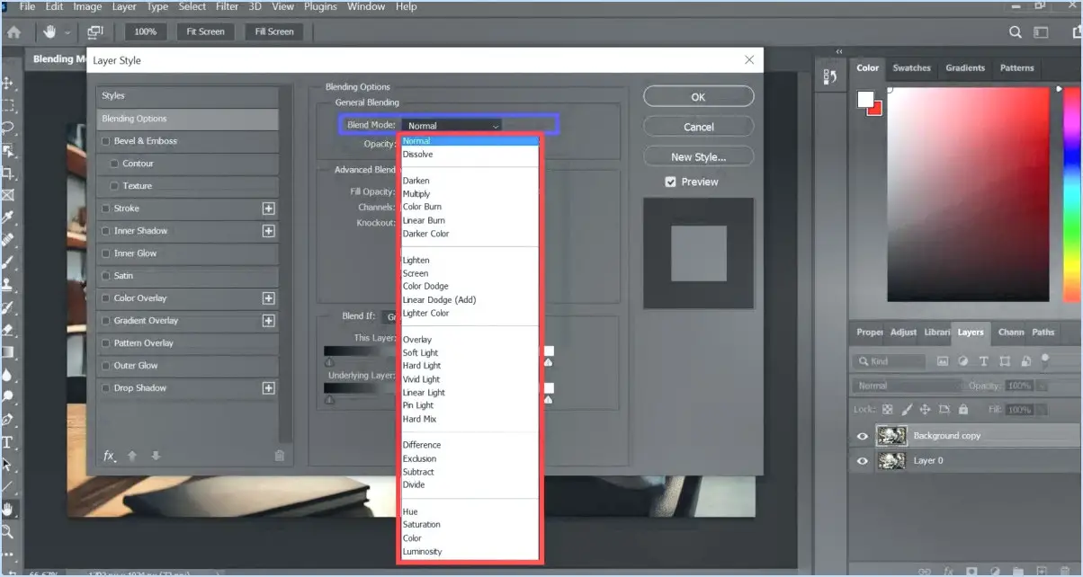 Comment mettre en place un mode de fusion dans photoshop?
