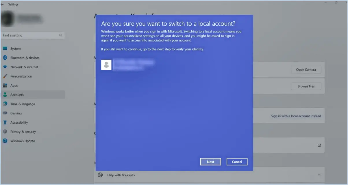 Comment passer d'un compte Microsoft à un compte local dans Windows 11?