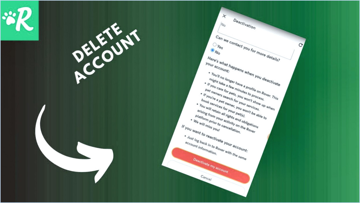 Comment supprimer le compte rover?