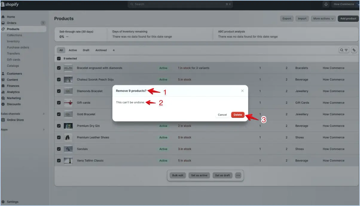 Comment supprimer tous les produits de shopify?