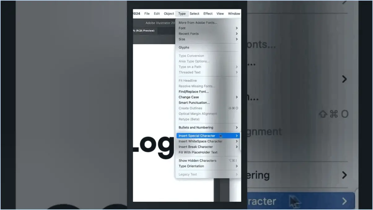 Comment trouver les caractères spéciaux dans illustrator?
