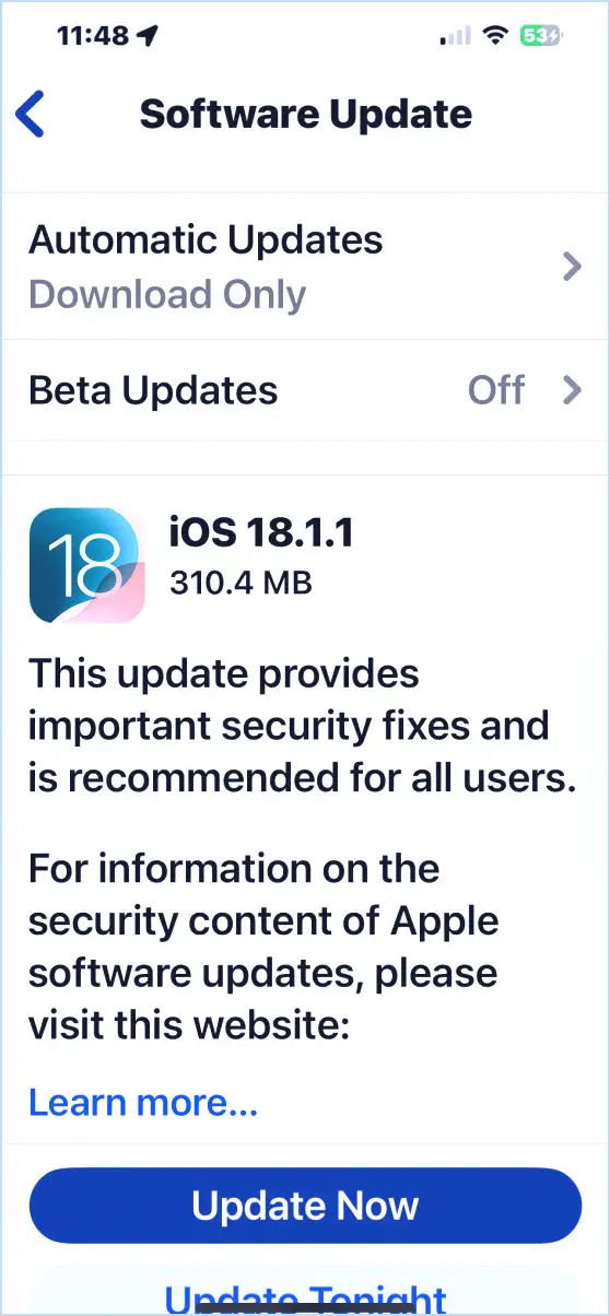 Mise à jour iOS 18.1.1