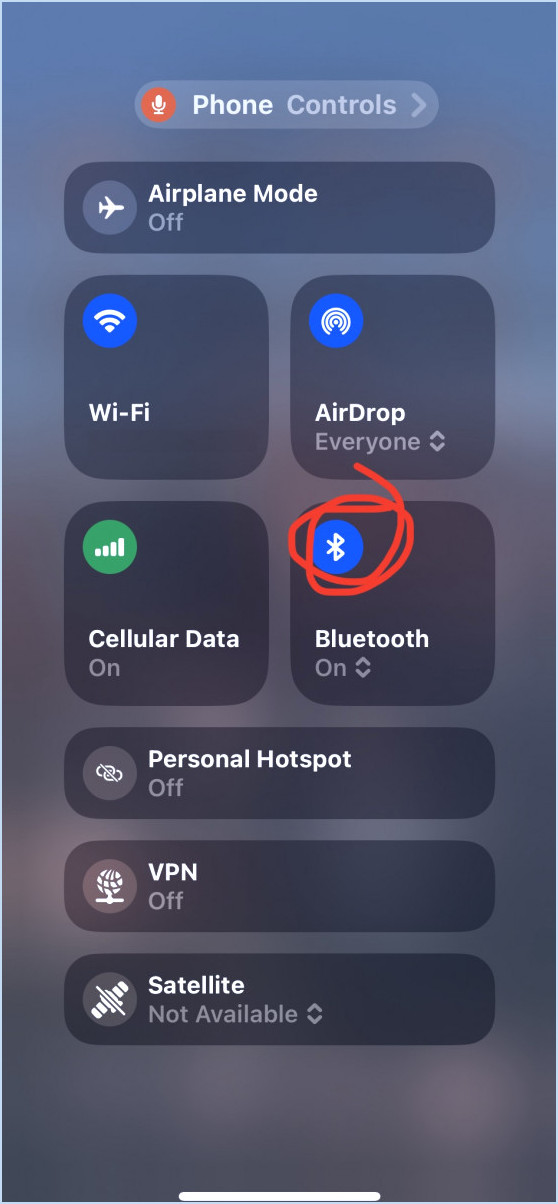 Appuyez sur l'icône Bluetooth bleue pour éteindre Bluetooth ou sur