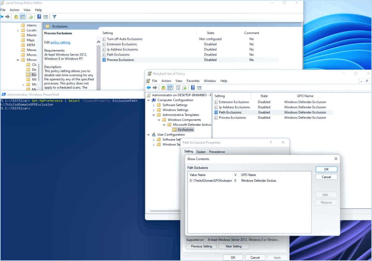 Comment ajouter ou supprimer des exclusions pour windows defender dans windows 11?