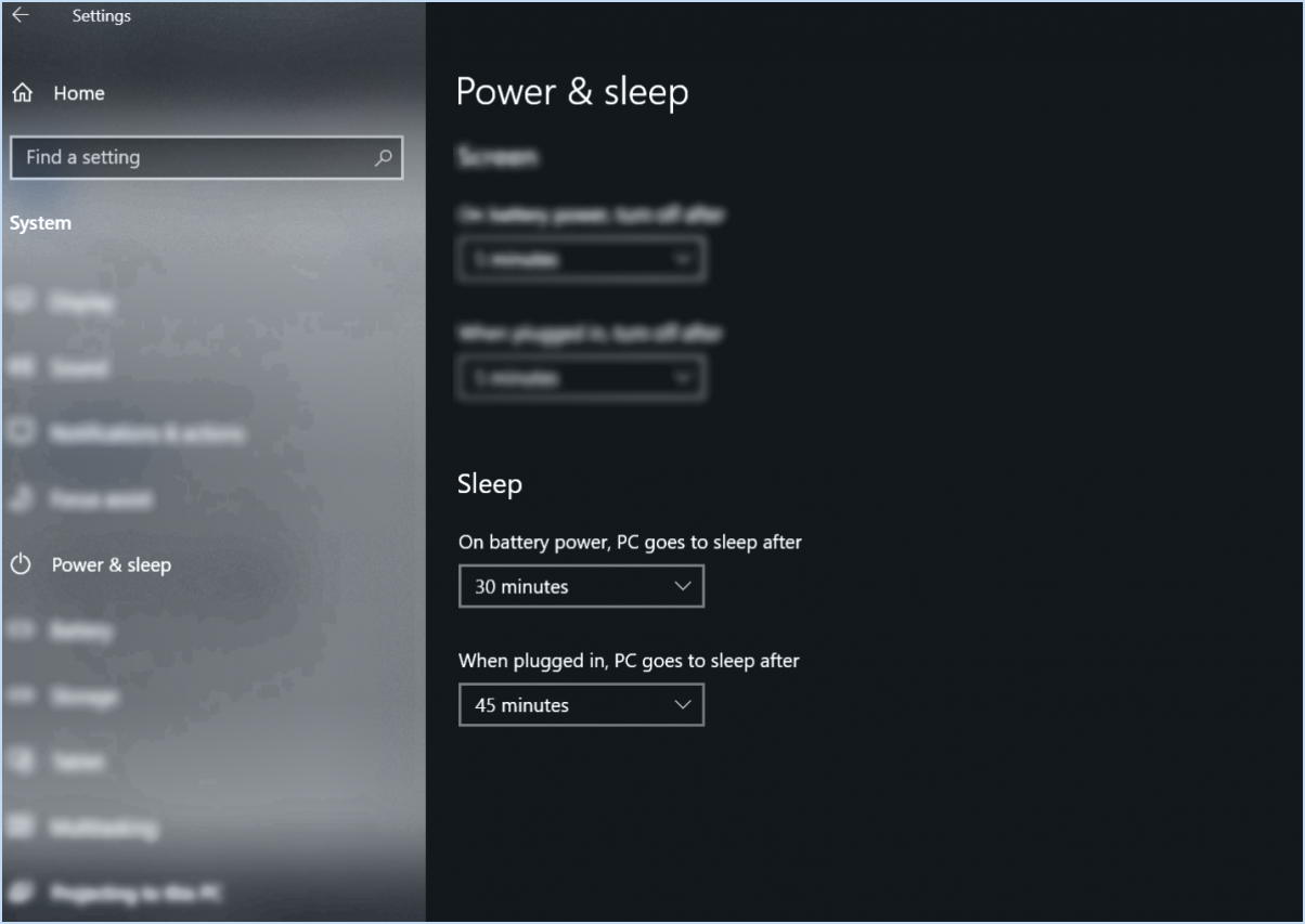 Comment changer le temps de sommeil sur windows 10?