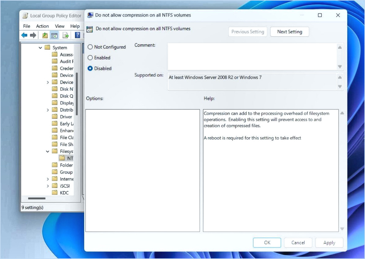 Comment désactiver la compression des fichiers Windows?