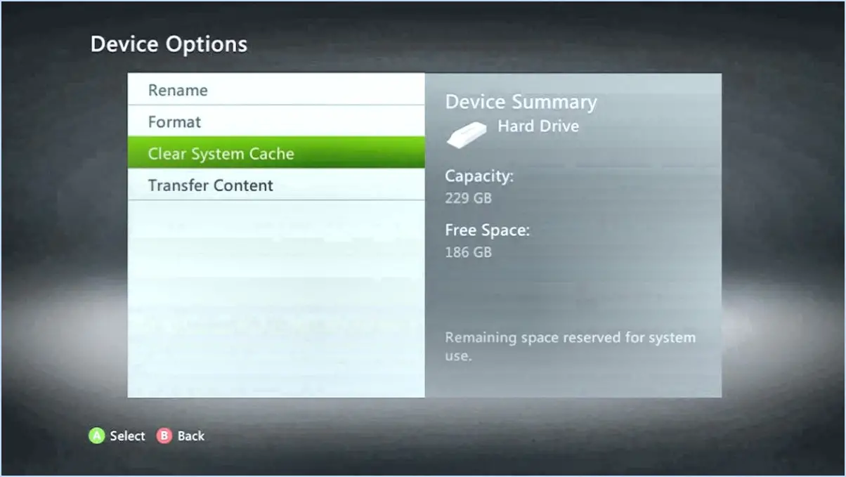 Comment supprimer le cache du système sur xbox 360?