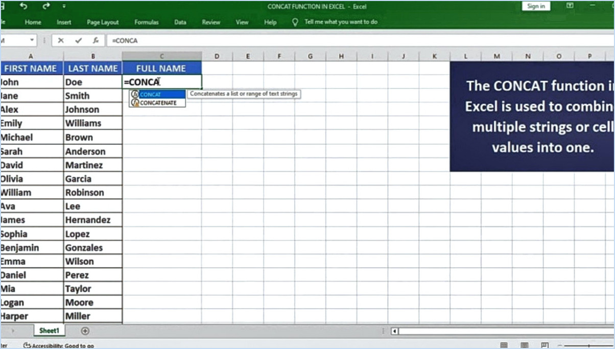 Comment utiliser concatenate concat dans excel?