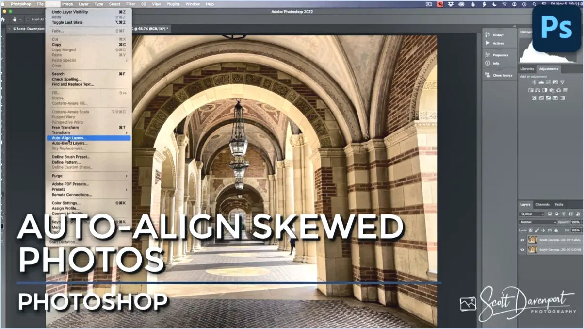Où se trouve l'alignement automatique des calques dans photoshop?