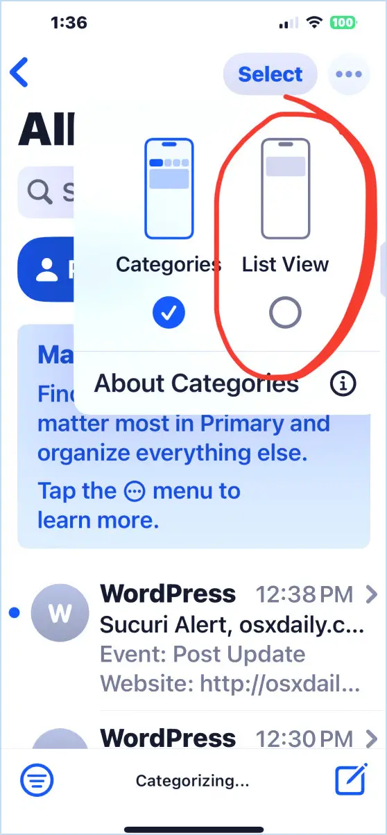 Comment désactiver les catégories de courrier sur iPhone et iPad