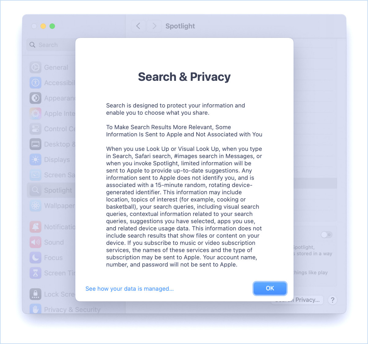 Comment désactiver le partage de données avec Apple à partir de la recherche sur les projecteurs sur Mac