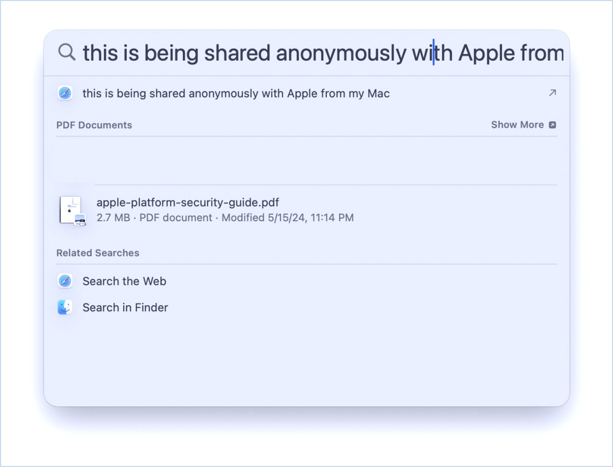 Arrêtez le partage de données de la recherche sur les projecteurs sur Mac avec Apple