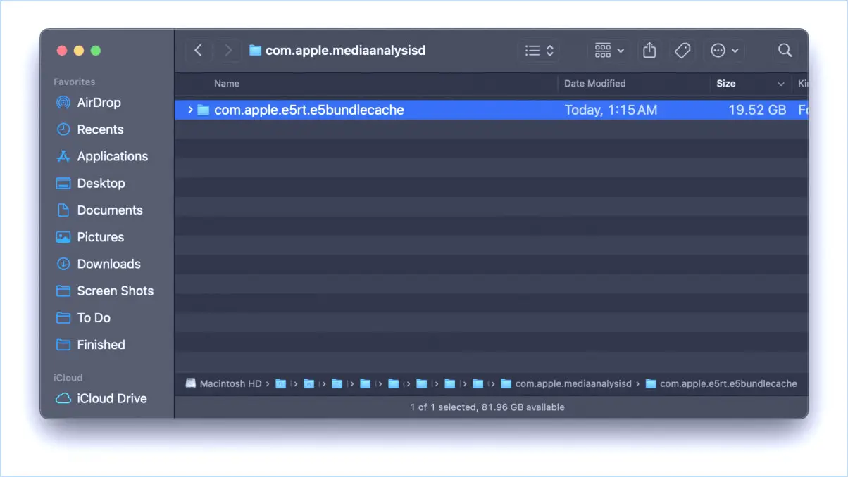 Le dossier de cache à supprimer pour libérer Medianalysisd Bloated Cache Storage sur Mac